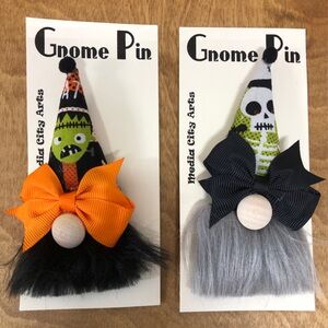 Funny Halloween Gnome Pin Brooch Handmade Gift Guide Bow Magnetic Frankenstein
